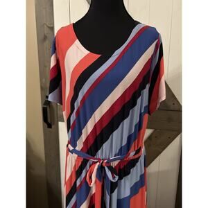 Lane Bryant Dress Striped Tie Front Blue Pink Short Sleeve Plus Size 18/20 NWT